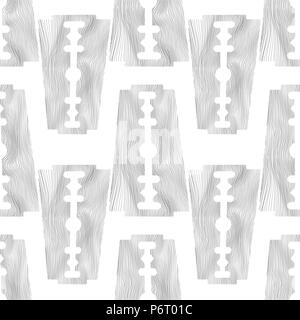 Tradizionale bordo doppia lama di rasoio Seamless Pattern. Strumento per il taglio dei capelli e la barba. Acciaio inossidabile Sheving attrezzatura. Foto Stock