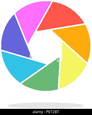 Luminose fotocamera phote simbolo di apertura. Lente logo del diaframma Illustrazione Vettoriale