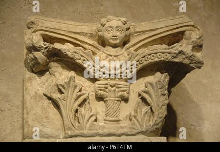 Arte Bizantina Capitello decorato con un rilievo di una donna. Museo Bizantino. Atene. La Grecia. Foto Stock