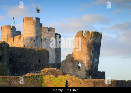 Inclinazione South East Tower presso il Castello di Caerphilly Caerphilly Mid-Glamourgan Galles Foto Stock