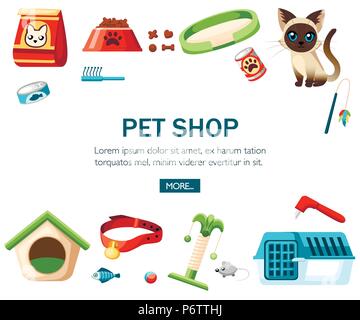 Pet care accessorio. Pet Shop icone decorative. Accessorio per gatti. Appartamento illustrazione vettoriale su sfondo bianco. Concept design per il sito web o adverti Illustrazione Vettoriale