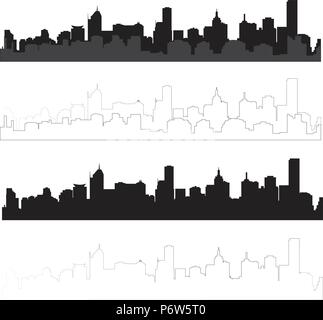 La silhouette della città in nero e grigio interpretazione Illustrazione Vettoriale