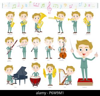 Un gruppo di uomini a spettacoli di musica classica.Ci sono le azioni da svolgere vari strumenti come gli strumenti a corda e strumenti a fiato.è il vettore Illustrazione Vettoriale