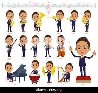 Un gruppo di uomini a spettacoli di musica classica.Ci sono le azioni da svolgere vari strumenti come gli strumenti a corda e strumenti a fiato.è il vettore Illustrazione Vettoriale