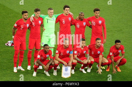 Mosca, Russia. 03 Luglio, 2018. Calcio: Coppa del Mondo, Ottavo di finale, Colombia vs Inghilterra nel Spartak Stadium. Squadra dell'inghilterra immagine. Credito: Christian Charisius/dpa/Alamy Live News Foto Stock