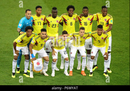 Mosca, Russia. 03 Luglio, 2018. Calcio: Coppa del Mondo, Ottavo di finale, Colombia vs Inghilterra nel Spartak Stadium. Colombia foto del team. Credito: Christian Charisius/dpa/Alamy Live News Foto Stock