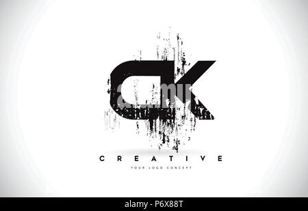 CK C K Pennello Grunge Lettera Logo Design nei colori nero. Spazzola creativa lettere illustrazione vettoriale. Illustrazione Vettoriale