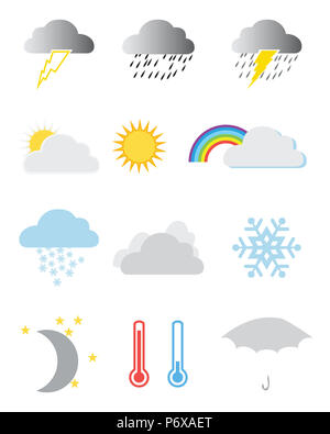 Set di icone meteo su sfondo bianco Foto Stock