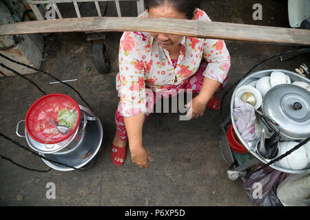 Donna in vendita sul mercato di Saigon, Hô Chi Minh-Ville , il Vietnam Foto Stock