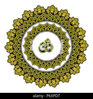 Vector mandala, India ornamento. Etnia schema simmetrico su sfondo bianco Illustrazione Vettoriale