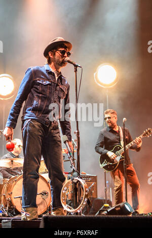 Mark Oliver Everett di anguille in esecuzione al Brixton Academy di Londra sud. Stampa foto di associazione. Picture Data: lunedì 2 luglio 2018 Foto Stock