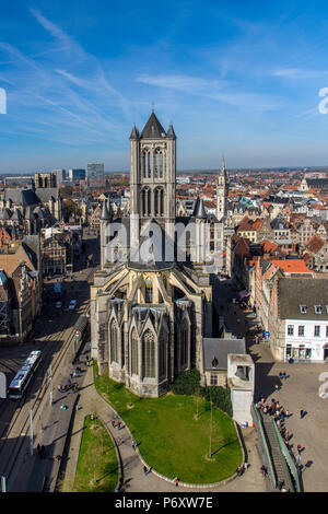 Saint Nicholas' Chiesa e dello skyline della città di Gand, Fiandre Orientali, Belgio Foto Stock