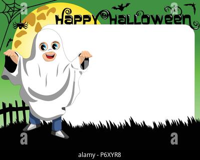 Halloween foto o immagine cornice o telaio dotato di capretto in costume fantasma Illustrazione Vettoriale
