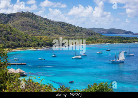 St Vincent e Grenadine, Mustique, vista della Brittania Bay Foto Stock