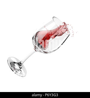 Vino rosso splash in vetro isolato su uno sfondo bianco Foto Stock