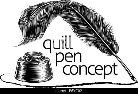 Quill giù penna e inchiostro ben nozione Illustrazione Vettoriale