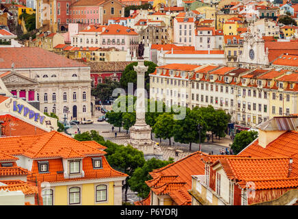 Il Portogallo, Lisbona, vista verso la Piazza Pedro IV. Foto Stock