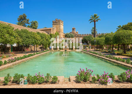 Giardini dell'Alcazar dei Re Crhistian (Alcazar de los Reyes Cristianos), Cordoba, Andalusia, Spagna Foto Stock