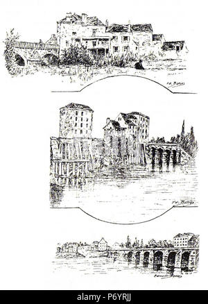 Français : Differentes vues de l'ancien pont de Poissy en 1901 . 1901 9 Ancien pont (Bories) Foto Stock