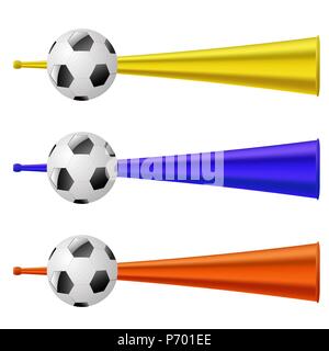 Trombe colorate per il calcio divertente. Vuvuzela musicale Illustrazione Vettoriale