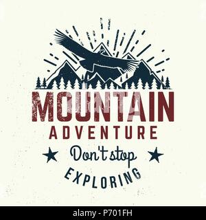 Non smettere di esplorare. Montagne correlati preventivo tipografiche. Illustrazione Vettoriale. Concetto per una camicia o un logo, Stampa, Timbro. Illustrazione Vettoriale