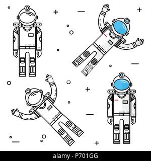 Astronauta nello spazio. Missione umana su Marte. Per il web design e applicazione di interfaccia, utile anche per infographics. Linea sottile icona. Illustrazione Vettoriale Illustrazione Vettoriale