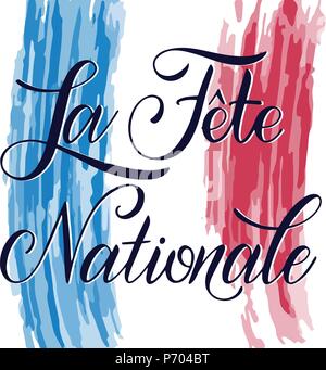 Il giorno della Bastiglia disegnati a mano scritte. La Giornata Nazionale del francese. La Fete Nationale. Gli elementi del vettore per gli inviti, poster, biglietti d'auguri. T-shirt design Illustrazione Vettoriale