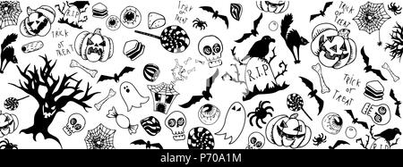 Halloween divertente doodle vettore completo banner di grandi dimensioni Illustrazione Vettoriale
