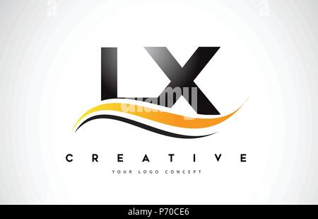 LX L X Swoosh Lettera Logo Design con moderne Swoosh giallo Linee curve illustrazione vettoriale. Illustrazione Vettoriale