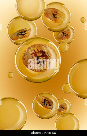 Bitcoins in bolle d'oro Foto Stock