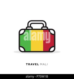 Mali concetto di viaggio. Valigia icona vettore nazionale con la bandiera del paese Illustrazione Vettoriale