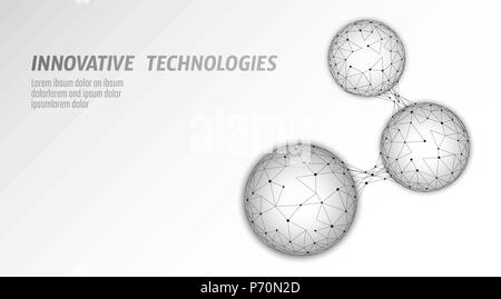 Abstract bassa poli biologica cellulare collegato. Il collegamento di comunicazione mondiale poligonale di tecnologia. Blue business concetto di scienza. Wireframe Mesh rendering geometrici bianco grigio illustrazione vettoriale Illustrazione Vettoriale