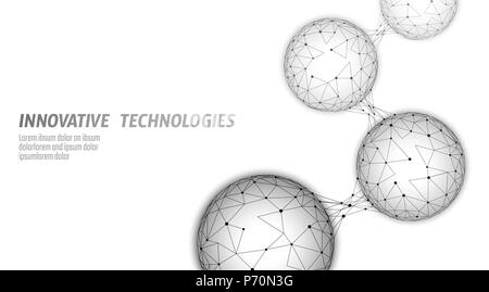 Abstract bassa poli biologica cellulare collegato. Il collegamento di comunicazione mondiale poligonale di tecnologia. Blue business concetto di scienza. Wireframe Mesh rendering geometrici bianco grigio illustrazione vettoriale Illustrazione Vettoriale