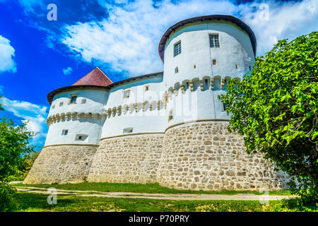 Vista panoramica a Veliki Tabor castello in Croazia, famosa località turistica landmark. Foto Stock