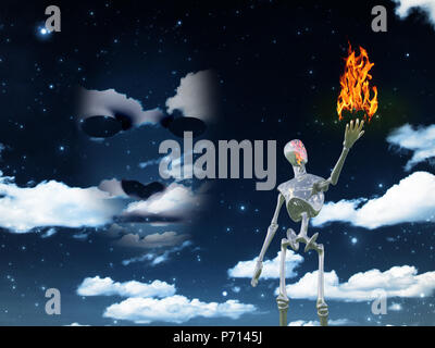 Alien portando fuoco nell'universo Foto Stock