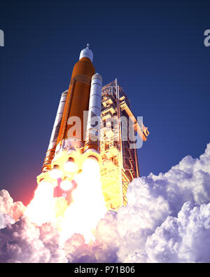 American Space Launch System prende il largo. 3D'illustrazione. Foto Stock