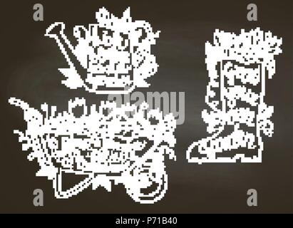 Raccolta di chalk contorno cartelloni di giardinaggio con citazioni ispiratrici sulla lavagna. Il giardinaggio tipografia poster set. Illustrazione Vettoriale