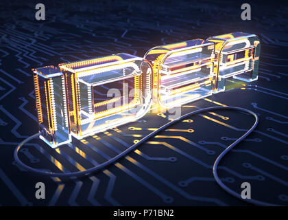 Concetto di testo idea realizzata come una lampada elettrica sulla scheda a circuito stampato. 3D'illustrazione. Foto Stock