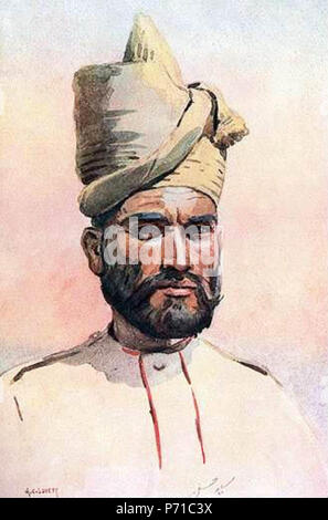 Inglese: Sepoy xxvi Punjabis (ora decimo Battaglione del Reggimento Punjab, Pakistan esercito). Acquerello da importanti Alfred affollata Lovett, 1910. Pubblicato in MacMunn & Lovett, eserciti di India, 1911. 1910 3 26 Punjabis, AC Lovett, 1910 Foto Stock