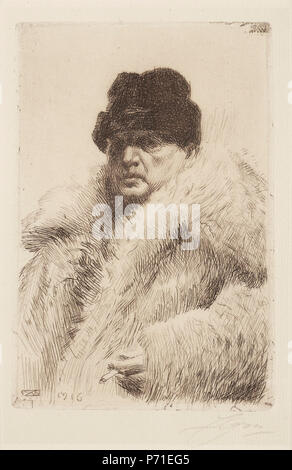 . Autoritratto in una pelliccia 1916 9 Anders Zorn-Self-ritratto in una pelliccia Foto Stock