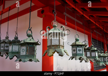 Lanterne di bronzo a Kasuga Grand (santuario di Kasuga Taisha), il Sito Patrimonio Mondiale dell'UNESCO, il Parco di Nara, Nara, Honshu, Giappone, Asia Foto Stock