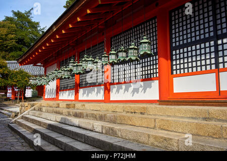 Lanterne di bronzo a Kasuga Grand (santuario di Kasuga Taisha), il Sito Patrimonio Mondiale dell'UNESCO, il Parco di Nara, Honshu, Giappone, Asia Foto Stock