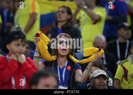 Mosca, Russo. 03 Luglio, 2018. 03.07.2018. Mosca, Russia:COLOMBIA ventole nel round-16 Fifa World Cup Russia 2018 partita di calcio tra la Colombia vs Inghilterra in Spartak Stadium. Credit: Indipendente Agenzia fotografica/Alamy Live News Foto Stock