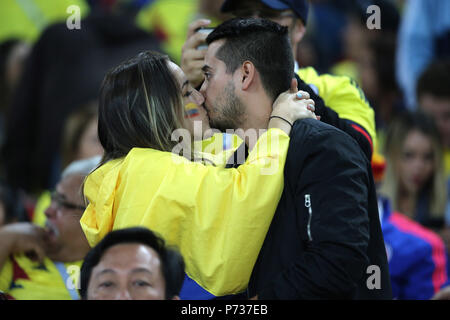 Mosca, Russo. 03 Luglio, 2018. 03.07.2018. Mosca, Russia:COLOMBIA ventole nel round-16 Fifa World Cup Russia 2018 partita di calcio tra la Colombia vs Inghilterra in Spartak Stadium. Credit: Indipendente Agenzia fotografica/Alamy Live News Foto Stock