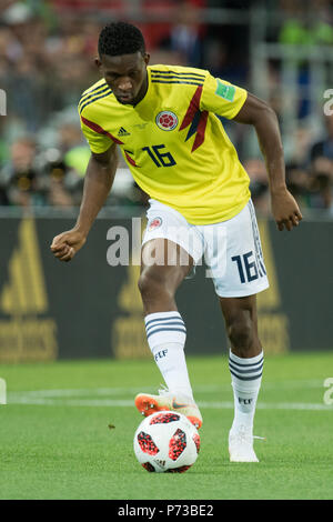 Mosca, Russland. 04 Luglio, 2018. Jefferson LERMA (COL) con sfera di azione singola con sfera, azione a figura intera, verticale, COLOMBIA (COL) - Inghilterra (ITA) 3: 4 iE, round di 16, gioco 56, su 03.07.2018 a Mosca; Coppa del Mondo di Calcio 2018 in Russia dal 14.06. - 15.07.2018. | Utilizzo di credito in tutto il mondo: dpa/Alamy Live News Foto Stock