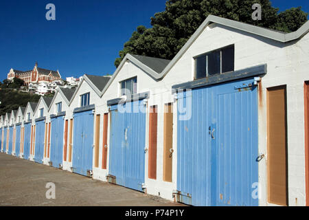 Storico di capannoni in barca presso l'Oriental Bay, Wellington, Nuova Zelanda Foto Stock