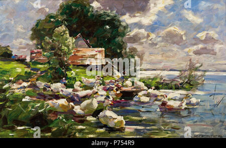 Deutsch: Enten am See. Öl auf Karton. 33 x 53 cm. Signiert A.KOESTER . da 1932 8 Alexander Koester Enten am See Foto Stock