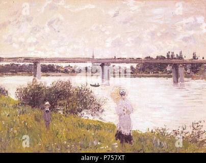 . Inglese: il lungomare con il ponte ferroviario, Argenteuil Français : Le Pont du Chemin de Fer à Argenteuil Deutsch: Blick auf die Eisenbahnbrücke von Argenteuil 1874 28 Claude Monet - La passeggiata con il ponte ferroviario, Argenteuil Foto Stock