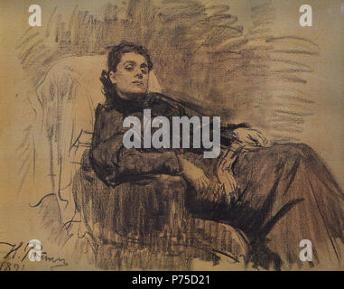 Inglese: Ritratto di attrice Eleonora Duse. Carboncino su tela. 108 × 139 cm. Lo stato galleria Tretyakov di Mosca. Español: Retrato de la actriz Eleonora Duse. Carboncillo sobre lienzo. 108 × 139 cm. Galería estatal Tretiakov, Moscú. : . , . 108 × 139 . , . . 1891 34 Duse da Repin Foto Stock