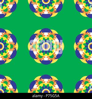 Flower mandala. Modello senza giunture. Geometrico disegno simmetrico. Colore verde brillante background Illustrazione Vettoriale